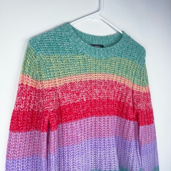 Aqua Cashmere Rainbow Stripe Sweater Crew Neck Knit Colorful Size XS - Picture 4 of 8